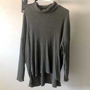Army Green Ribbed Turtleneck Sweater